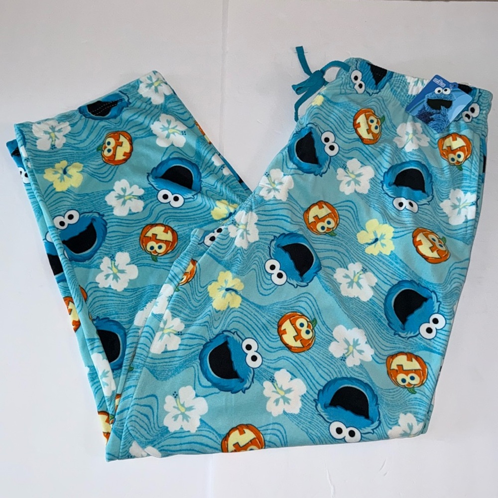 NWT Sesame Street Cookie Monster Halloween Fleece Sleep Pajama Pants Men’s Sz L